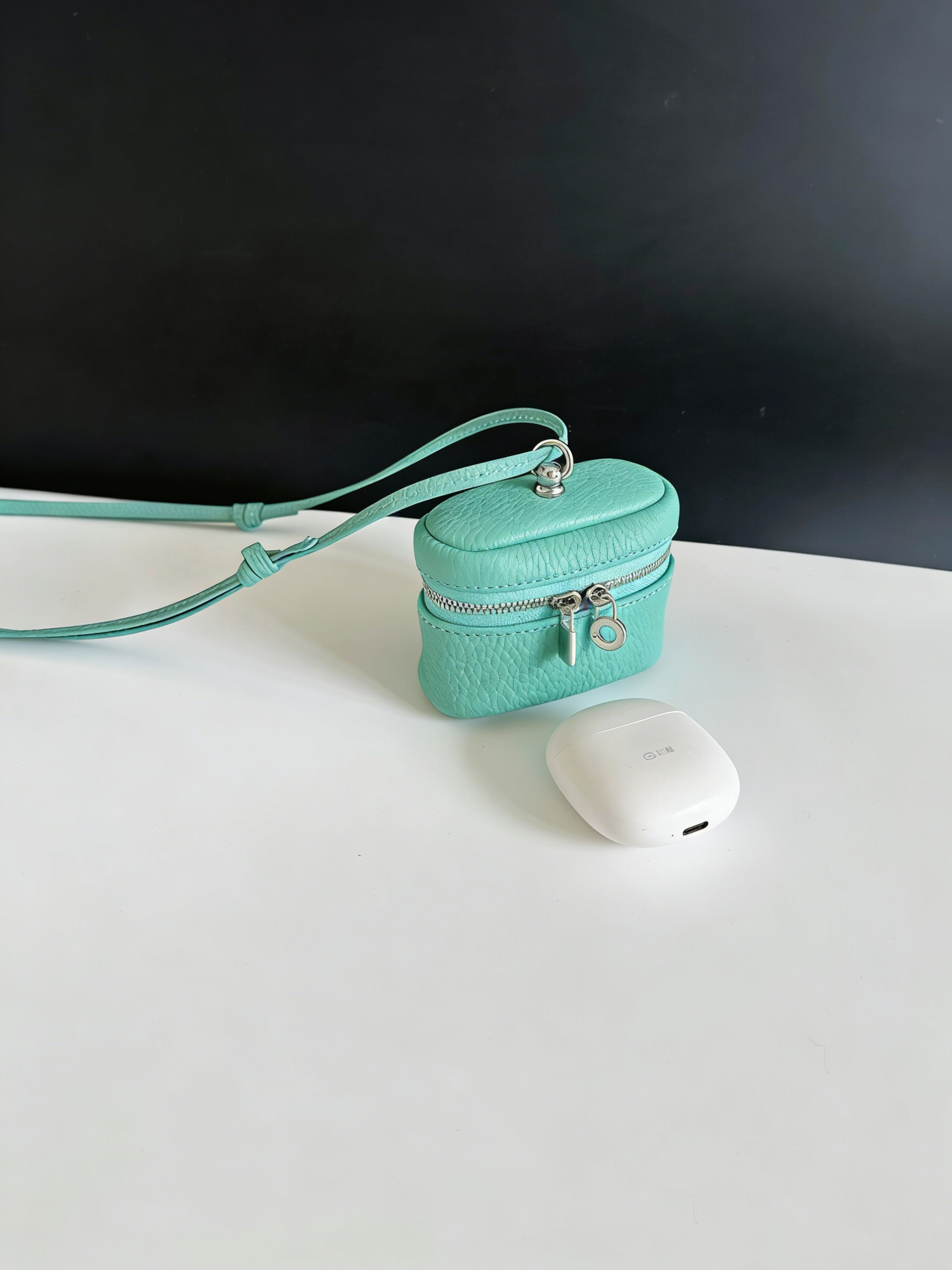 (Includes DIY Beaded Charm) Handmade Candy-Colored Top-Grain Cowhide Neck/Crossbody Bag — Headphone Pouch · Vanilla Blossom Purple
