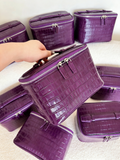 Love at First Sight: Blackcurrant Purple & Two-Tone Crocodile-Embossed Cowhide Handbag — Large-Capacity Cosmetic Pouch · Blackcurrant Purple