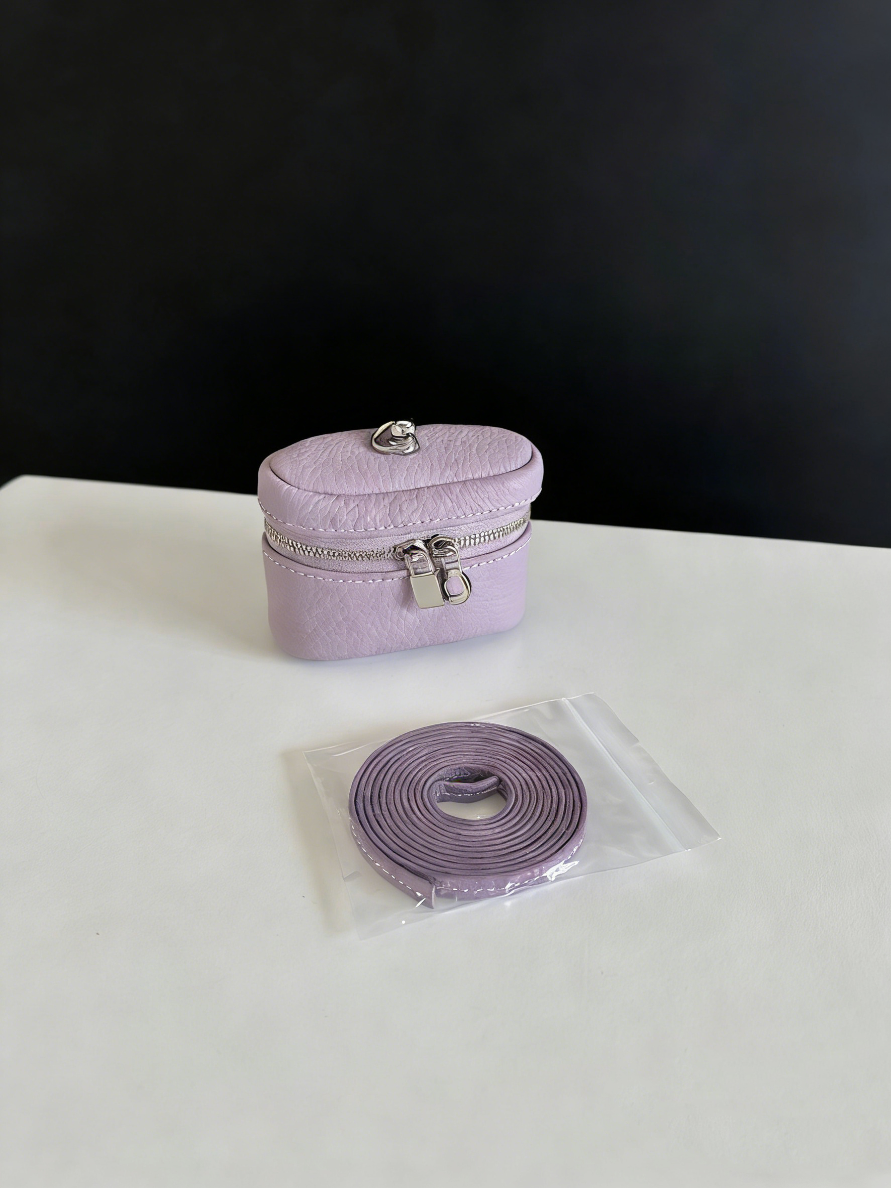 (Includes DIY Beaded Charm) Handmade Candy-Colored Top-Grain Cowhide Neck/Crossbody Bag — Headphone Pouch · Vanilla Blossom Purple