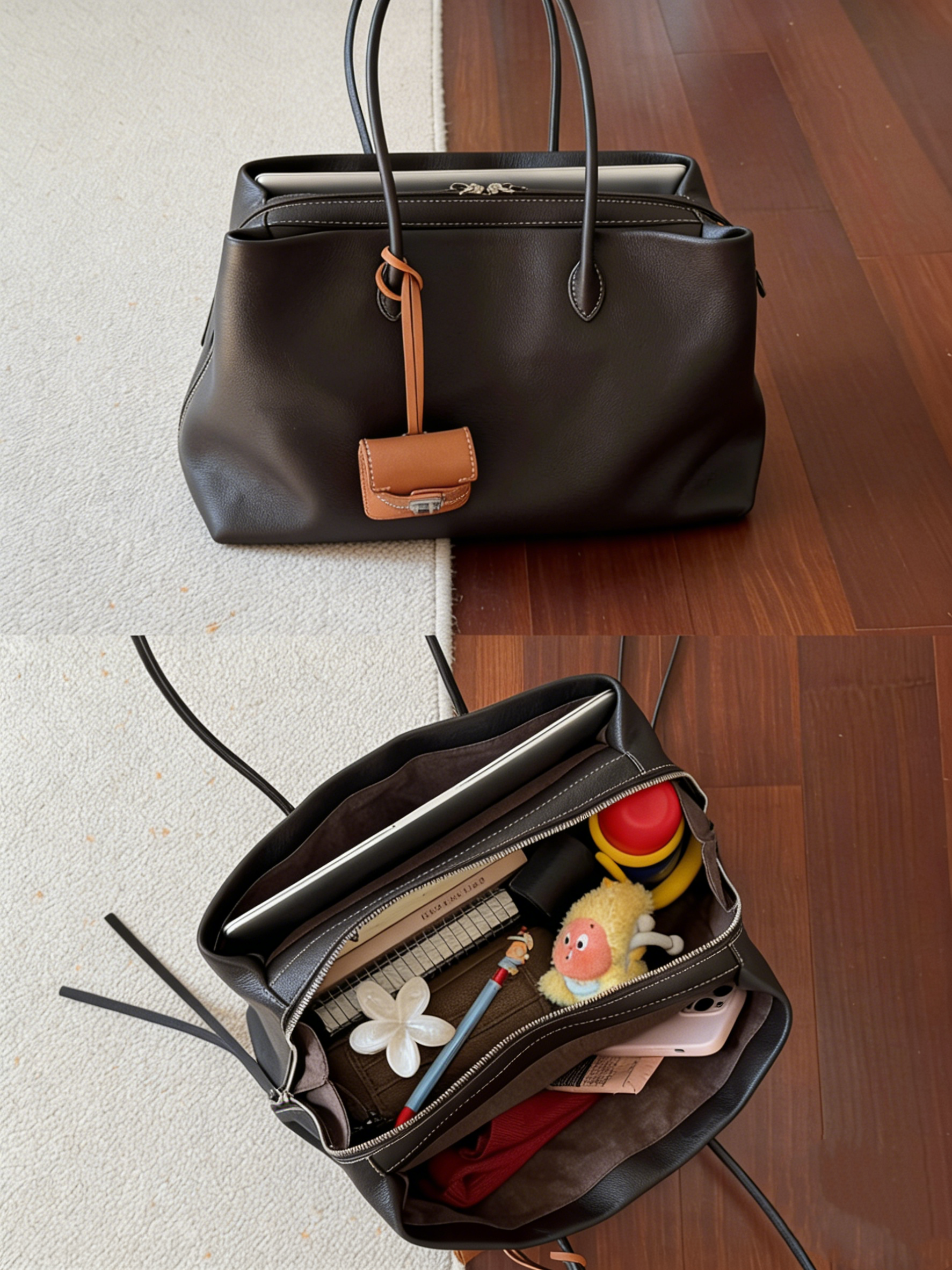 Multi-Compartment, Chic & Niche, Large-Capacity Handbag & Crossbody (Tote/Shoulder Bag) · Cumulonimbus Grey / Marshmallow Pink (Trimmed with Top-Grain Cowhide)