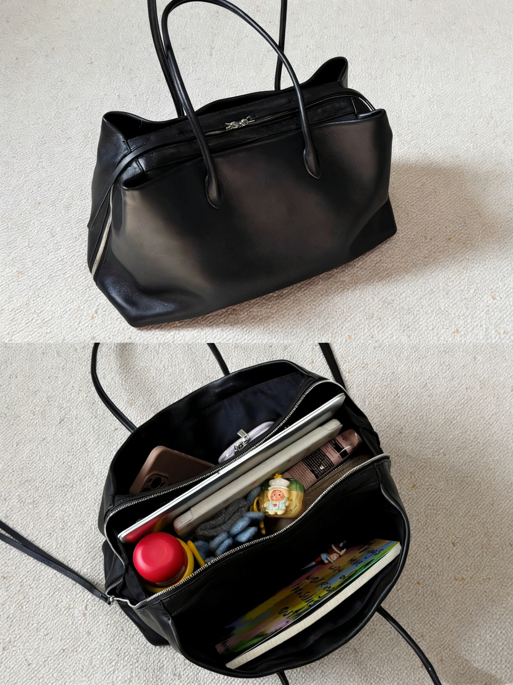Multi-Compartment, Chic & Niche, Large-Capacity Handbag & Crossbody (Tote/Shoulder Bag) · Cumulonimbus Grey / Marshmallow Pink (Trimmed with Top-Grain Cowhide)