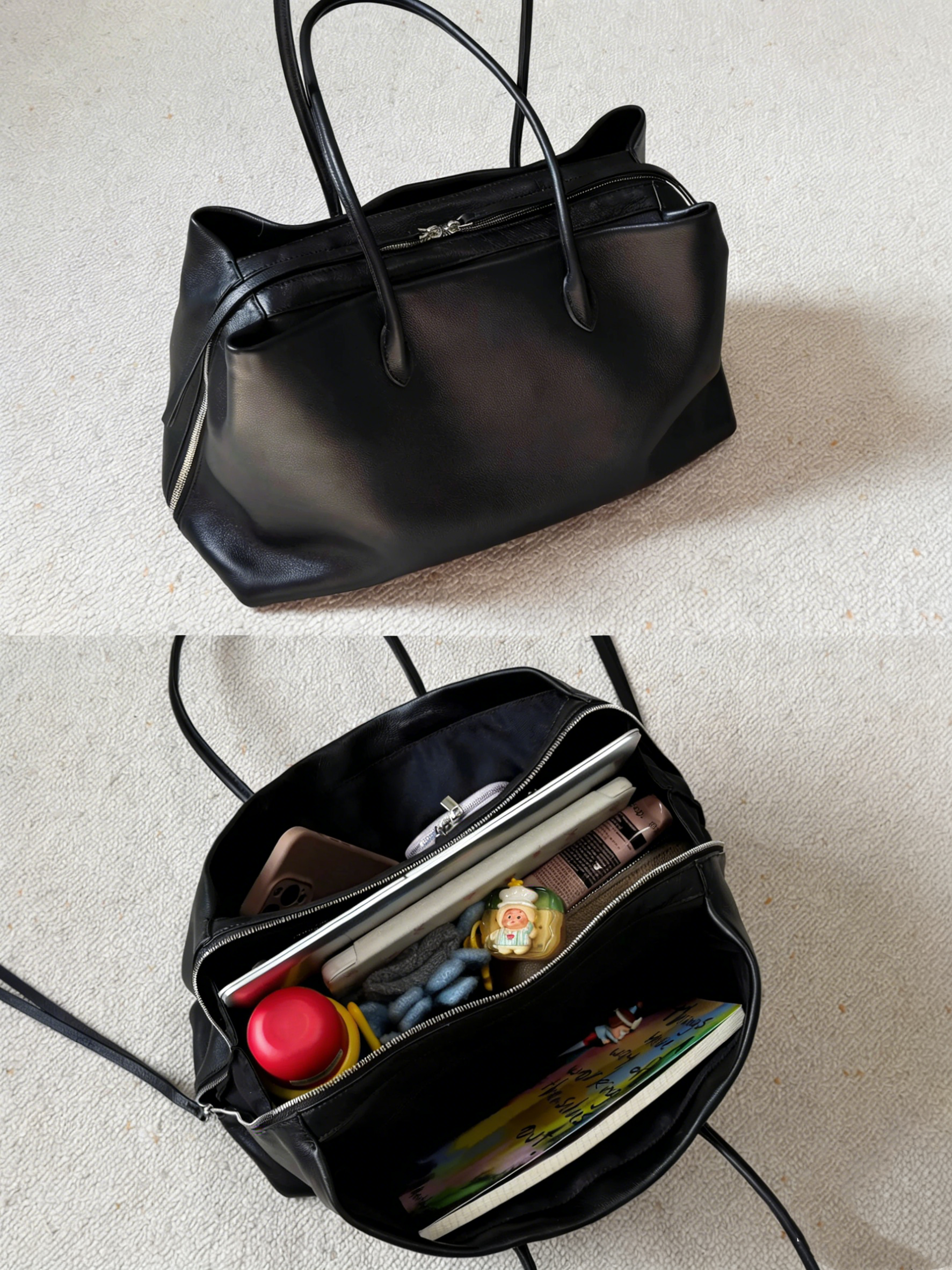 Multi-Compartment, Chic & Niche, Large-Capacity Handbag & Crossbody (Tote/Shoulder Bag) · Cumulonimbus Grey / Marshmallow Pink (Trimmed with Top-Grain Cowhide)