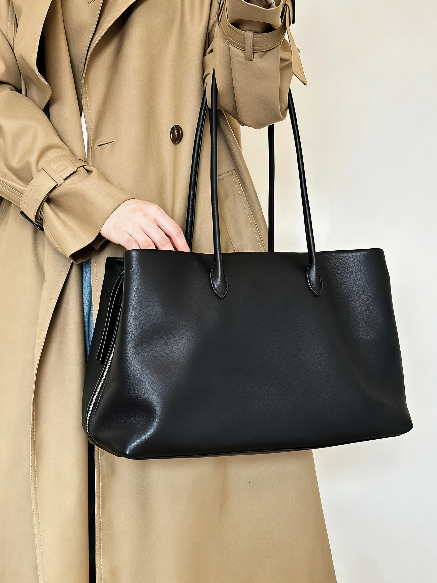 Multi-Compartment, Chic & Niche, Large-Capacity Handbag & Crossbody (Tote/Shoulder Bag) · Cumulonimbus Grey / Marshmallow Pink (Trimmed with Top-Grain Cowhide)