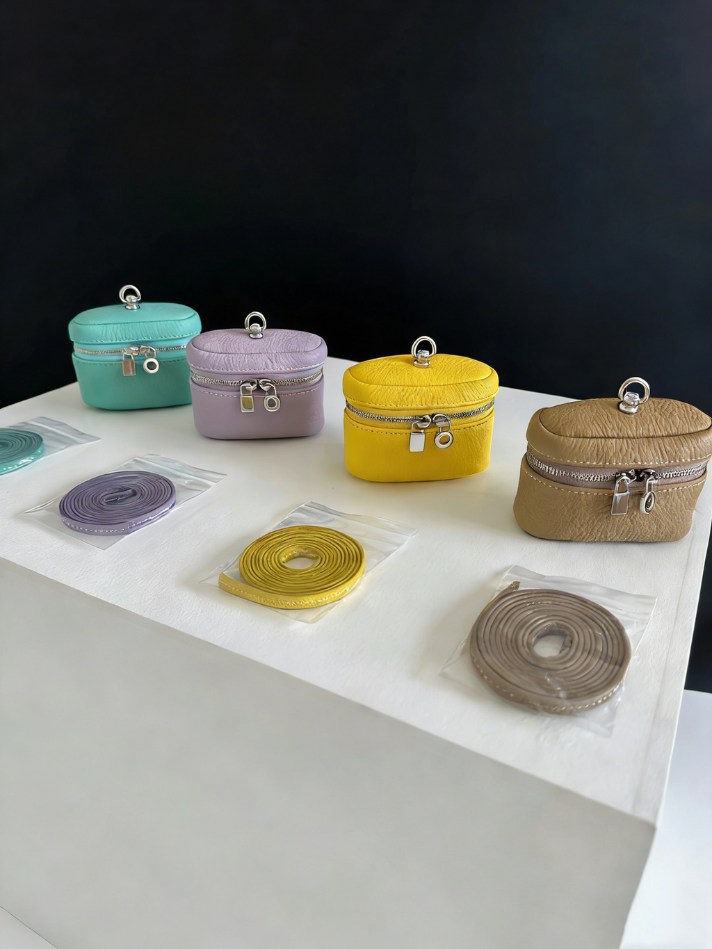 (Includes DIY Beaded Charm) Handmade Candy-Colored Top-Grain Cowhide Neck/Crossbody Bag — Headphone Pouch · Vanilla Blossom Purple