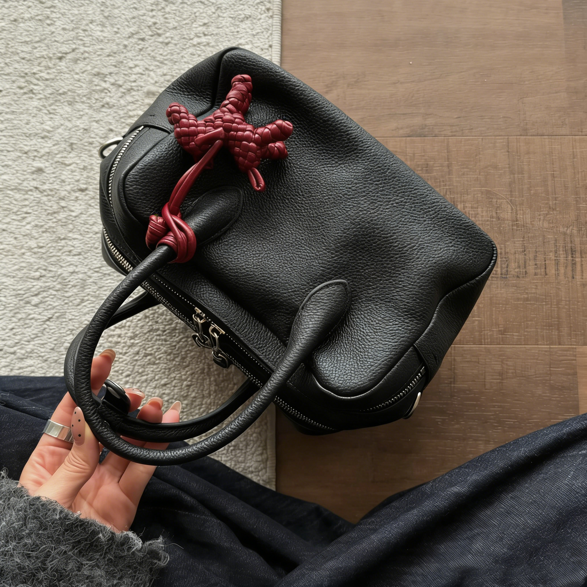 VIVIDO Cowhide Boston handbag with double compartments, large capacity, versatile shoulder/crossbody bag No pendant included..