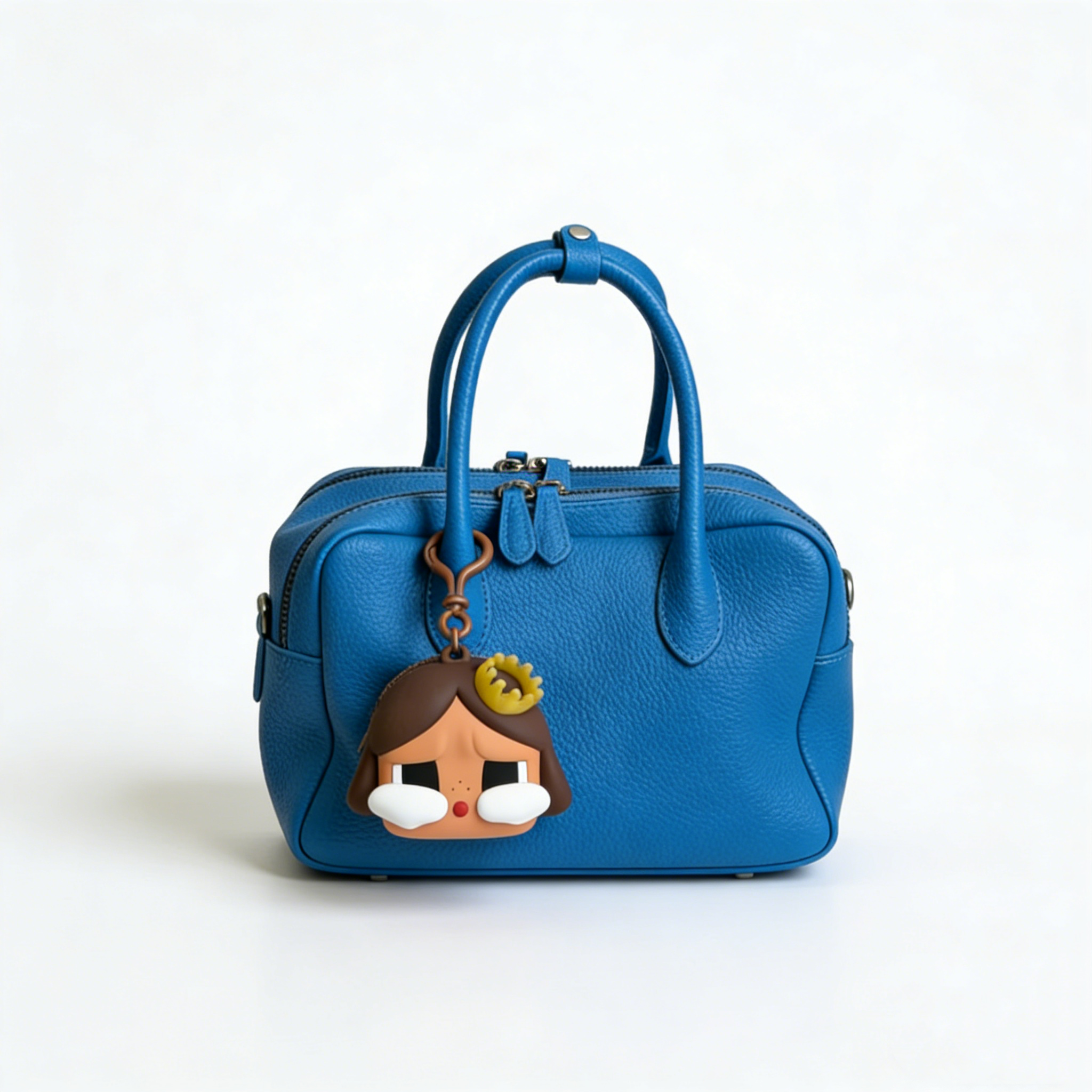 VIVIDO Cowhide Boston handbag with double compartments, large capacity, versatile shoulder/crossbody bag No pendant included..