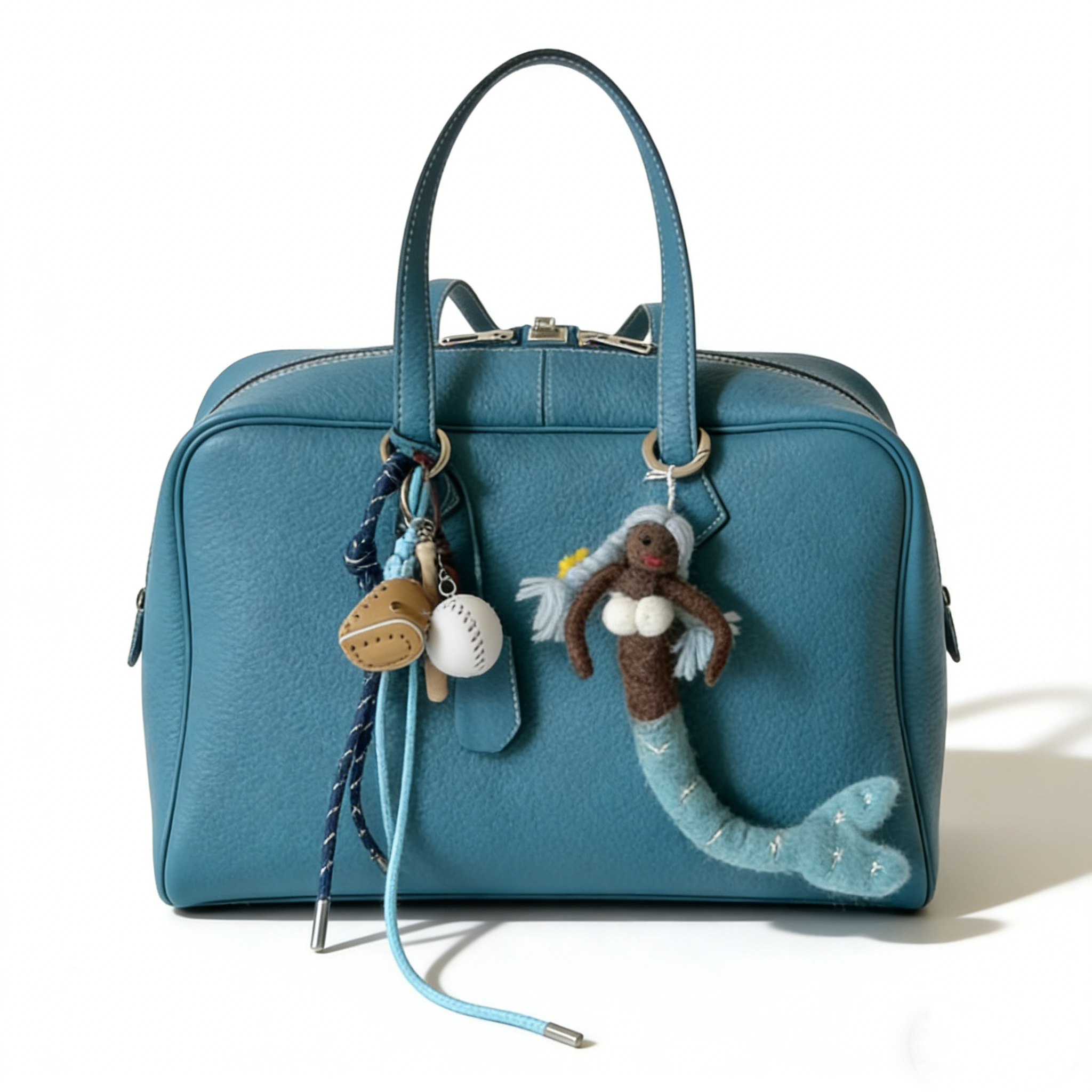 Custom-Made, Handcrafted Premium Boston Handbag—Versatile, High-Capacity, and Commute-Friendly—in Denim Blue; Crafted from Imported Top-Grain Cowhide.