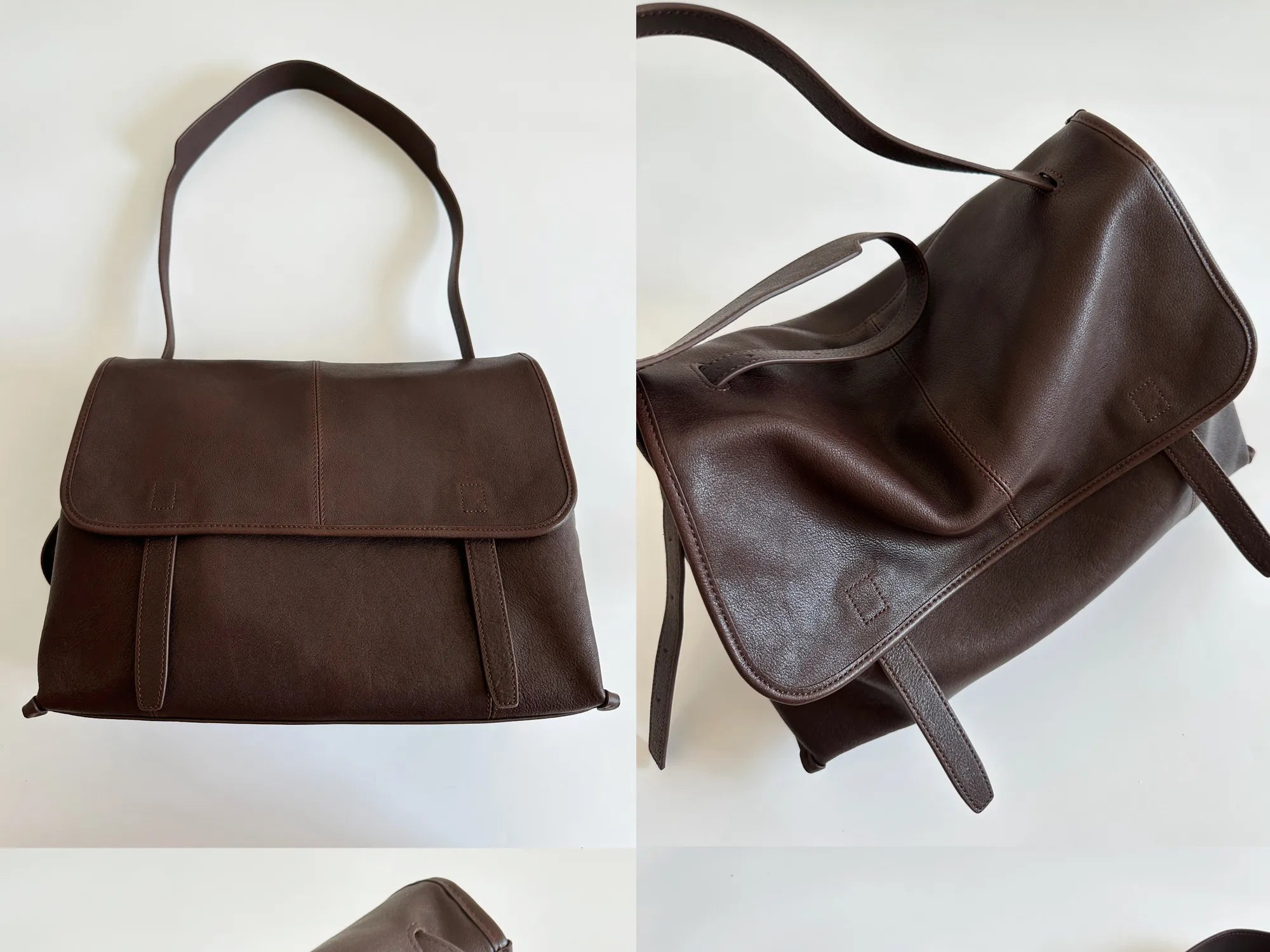 Retro Large-Capacity Messenger Bag — Top-Grain Vegetable-Tanned / Oil-Waxed Cowhide | Hand-Carry & Shoulder-Carry Style · "Dancing on Clouds" White (21cm)