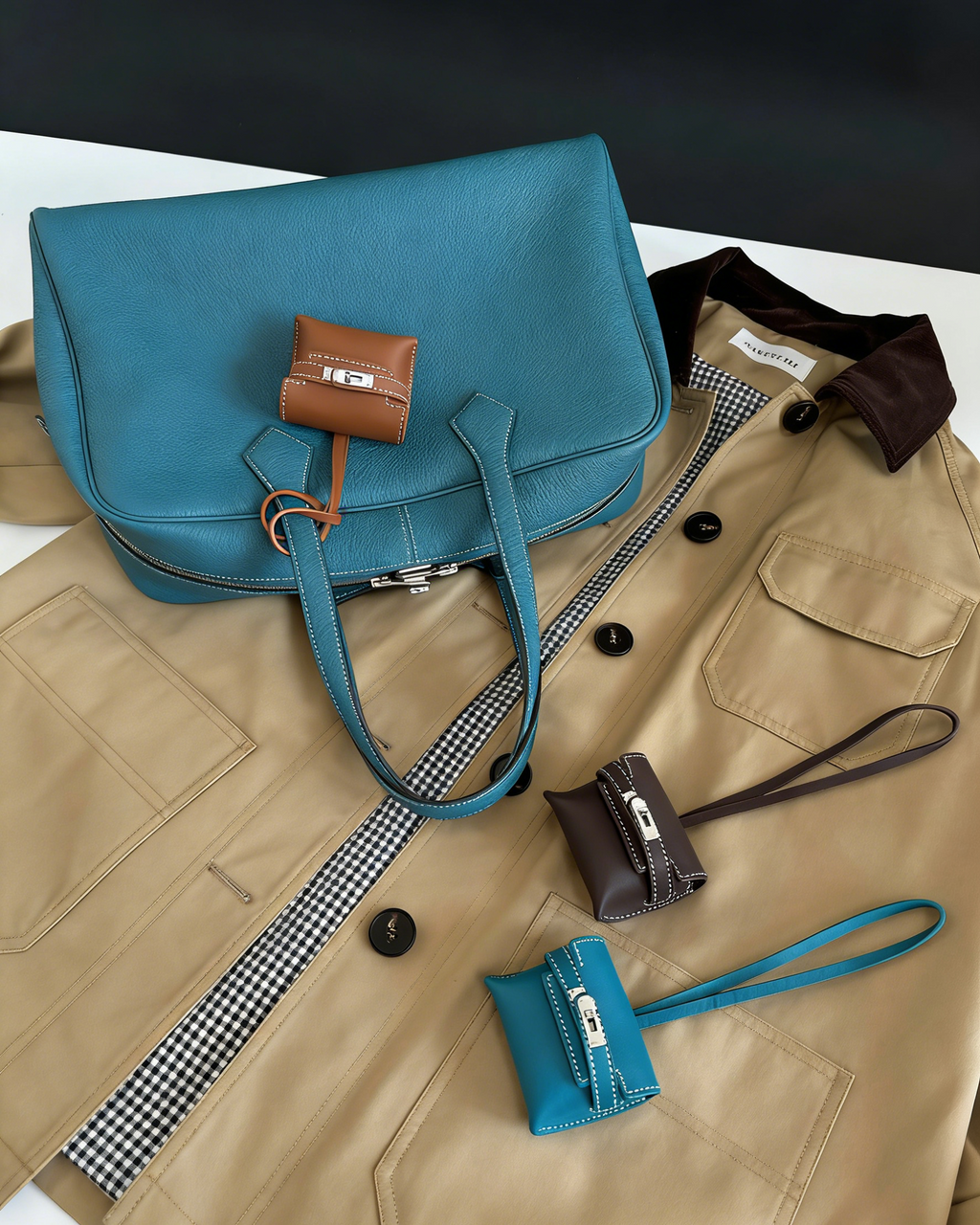 Exquisite "Old Money" Style Headphone Case featuring a Kelly Clasp and Premium Swift Calfskin — A Chic and Playful Bag Charm · Golden Brown
