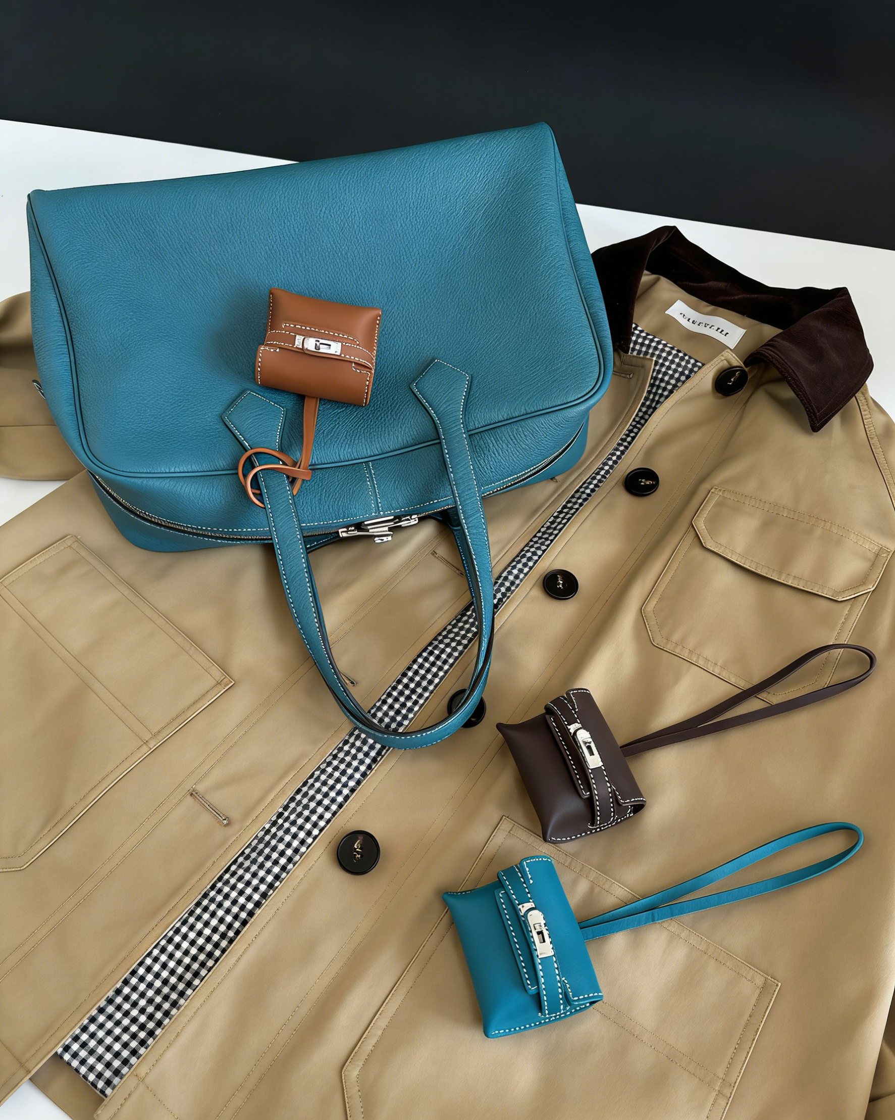 Exquisite "Old Money" Style Headphone Case featuring a Kelly Clasp and Premium Swift Calfskin — A Chic and Playful Bag Charm · Golden Brown