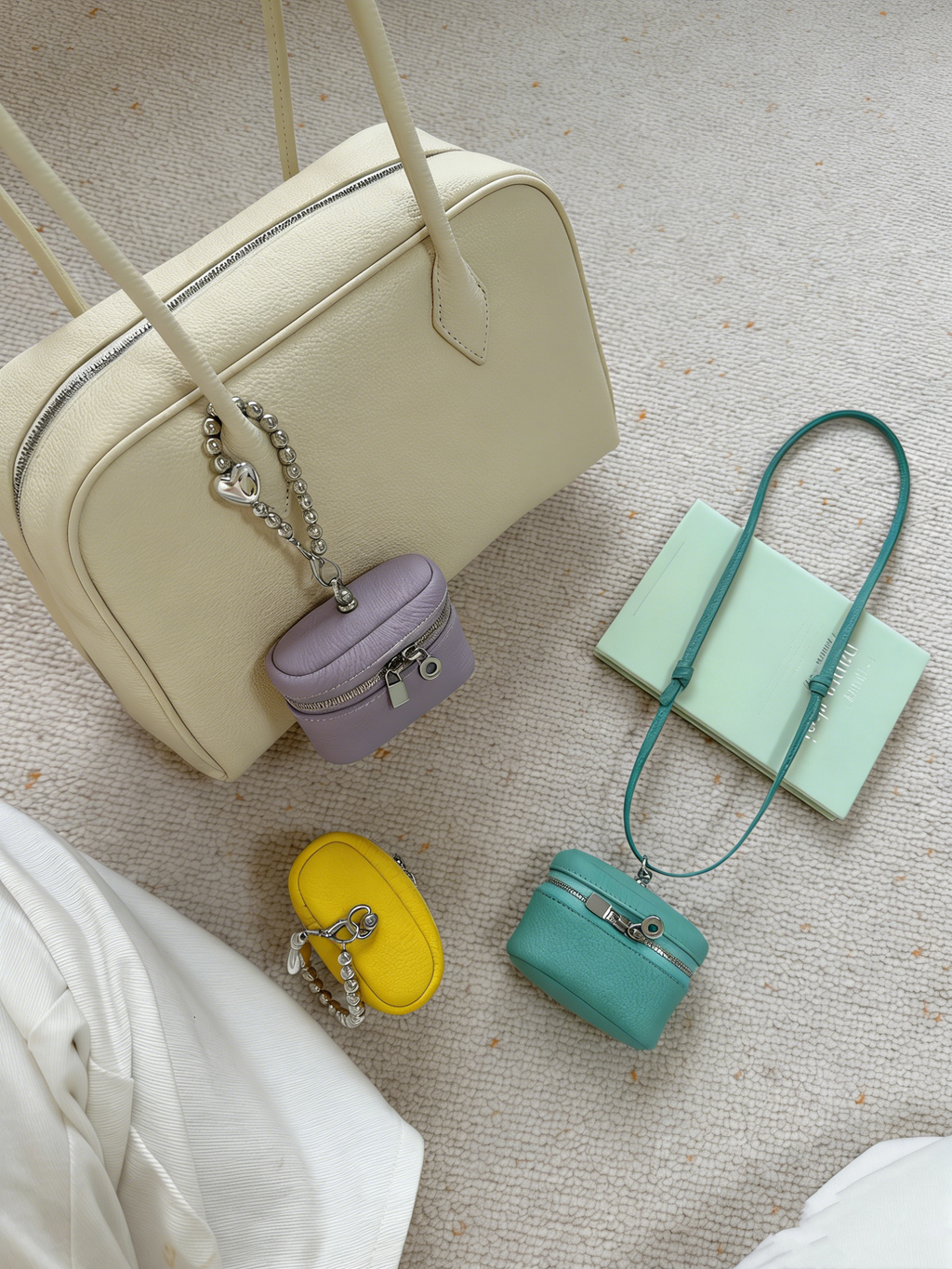 (Includes DIY Beaded Charm) Handmade Candy-Colored Top-Grain Cowhide Neck/Crossbody Bag — Headphone Pouch · Vanilla Blossom Purple