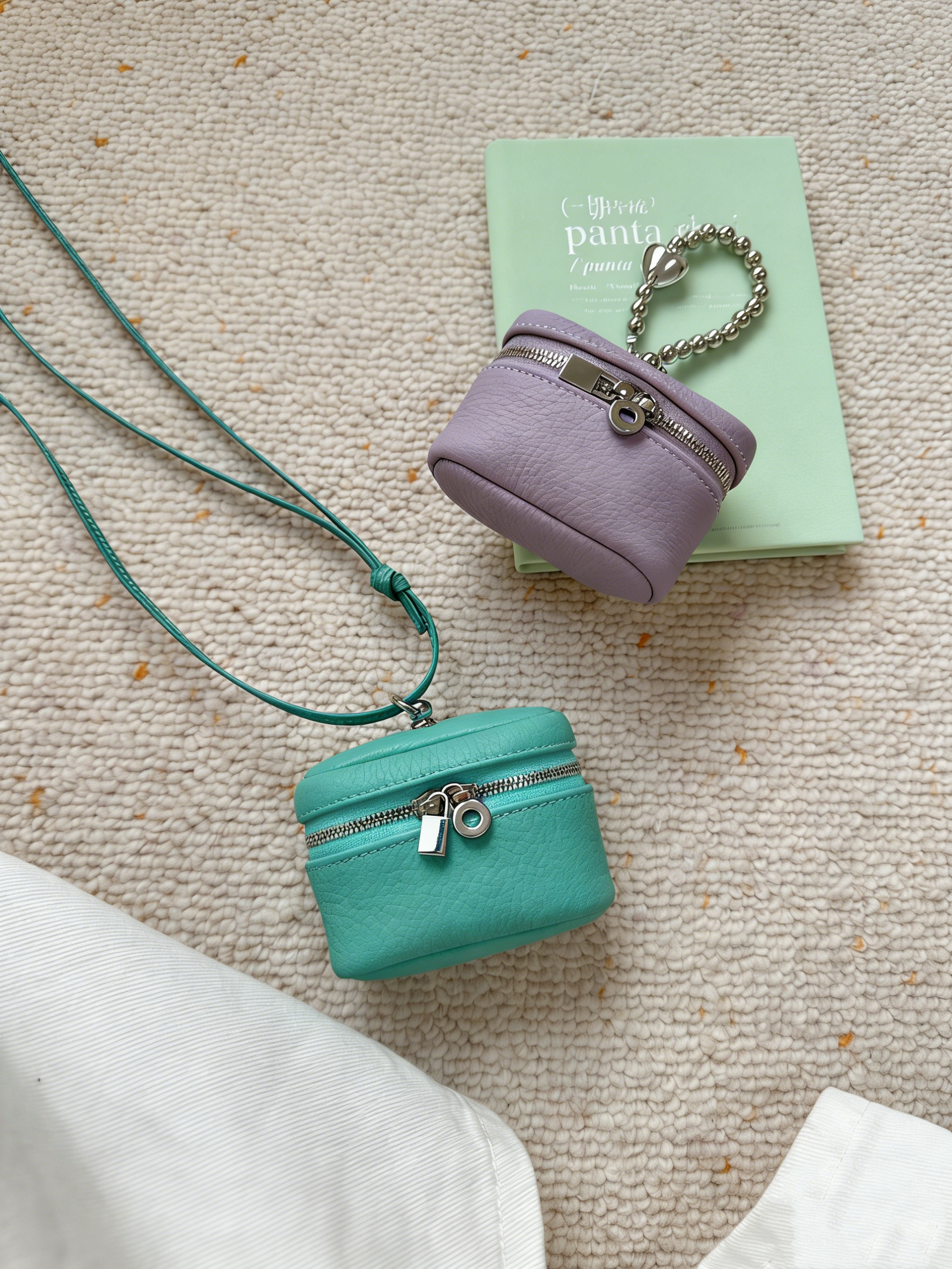 (Includes DIY Beaded Charm) Handmade Candy-Colored Top-Grain Cowhide Neck/Crossbody Bag — Headphone Pouch · Vanilla Blossom Purple