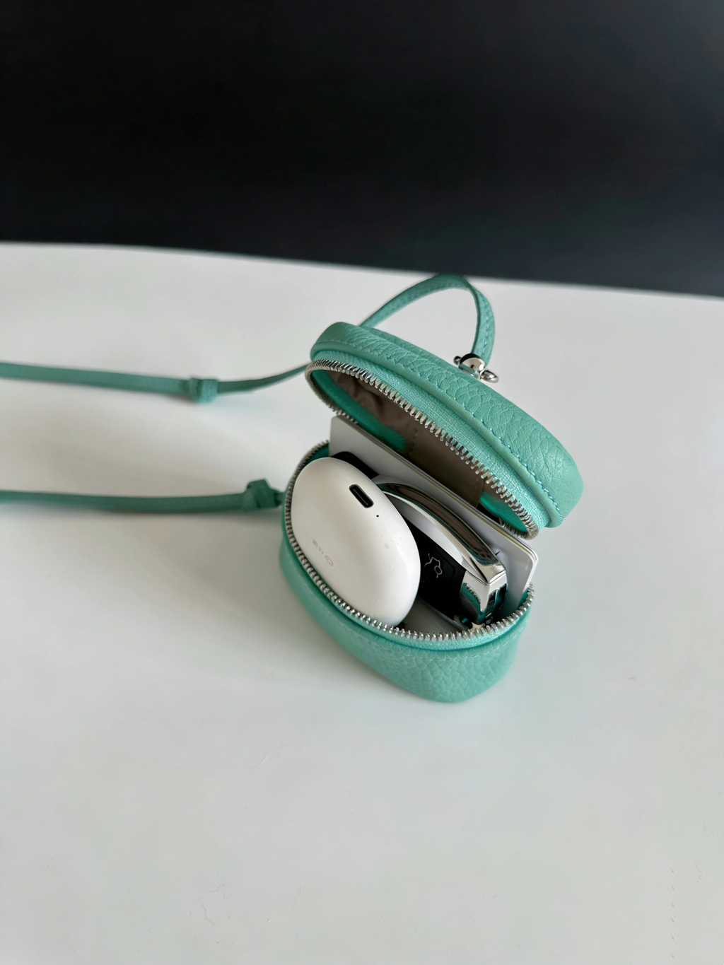 (Includes DIY Beaded Charm) Handmade Candy-Colored Top-Grain Cowhide Neck/Crossbody Bag — Headphone Pouch · Vanilla Blossom Purple