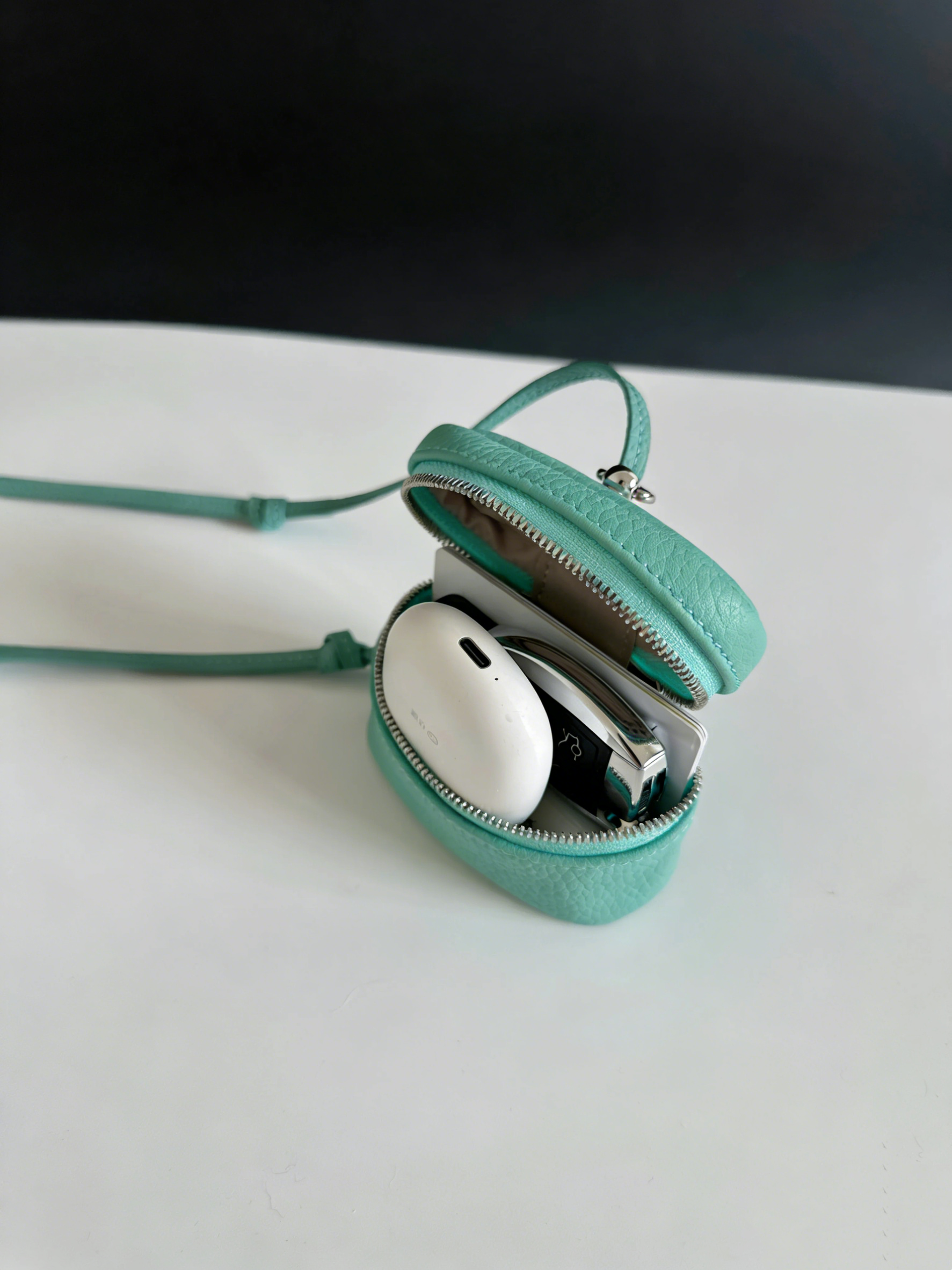 (Includes DIY Beaded Charm) Handmade Candy-Colored Top-Grain Cowhide Neck/Crossbody Bag — Headphone Pouch · Vanilla Blossom Purple