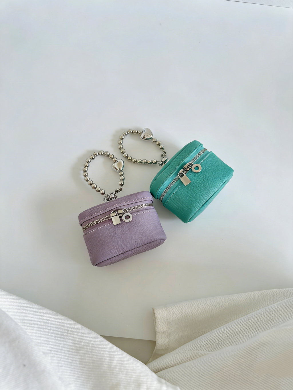 (Includes DIY Beaded Charm) Handmade Candy-Colored Top-Grain Cowhide Neck/Crossbody Bag — Headphone Pouch · Vanilla Blossom Purple