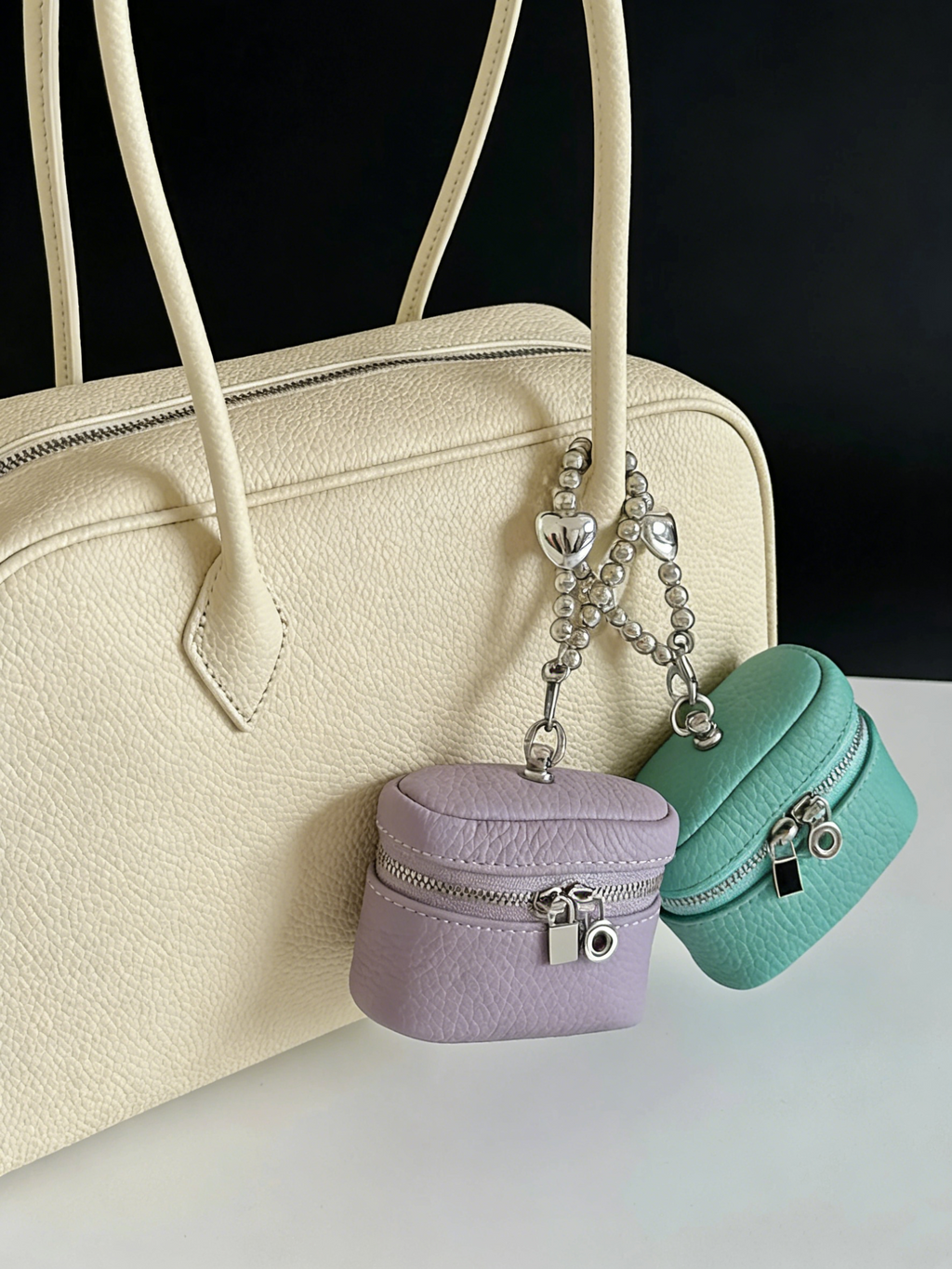 (Includes DIY Beaded Charm) Handmade Candy-Colored Top-Grain Cowhide Neck/Crossbody Bag — Headphone Pouch · Vanilla Blossom Purple