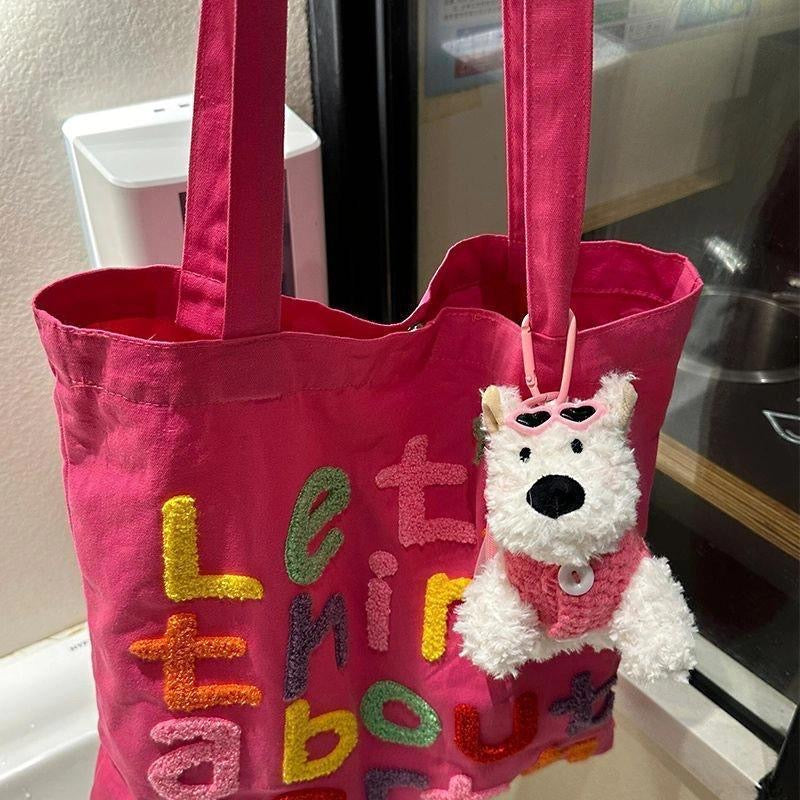 VIVIDO West Highland Terrier Plush Puppy Car Keychain, Bag Charm, and Keyring for Women
