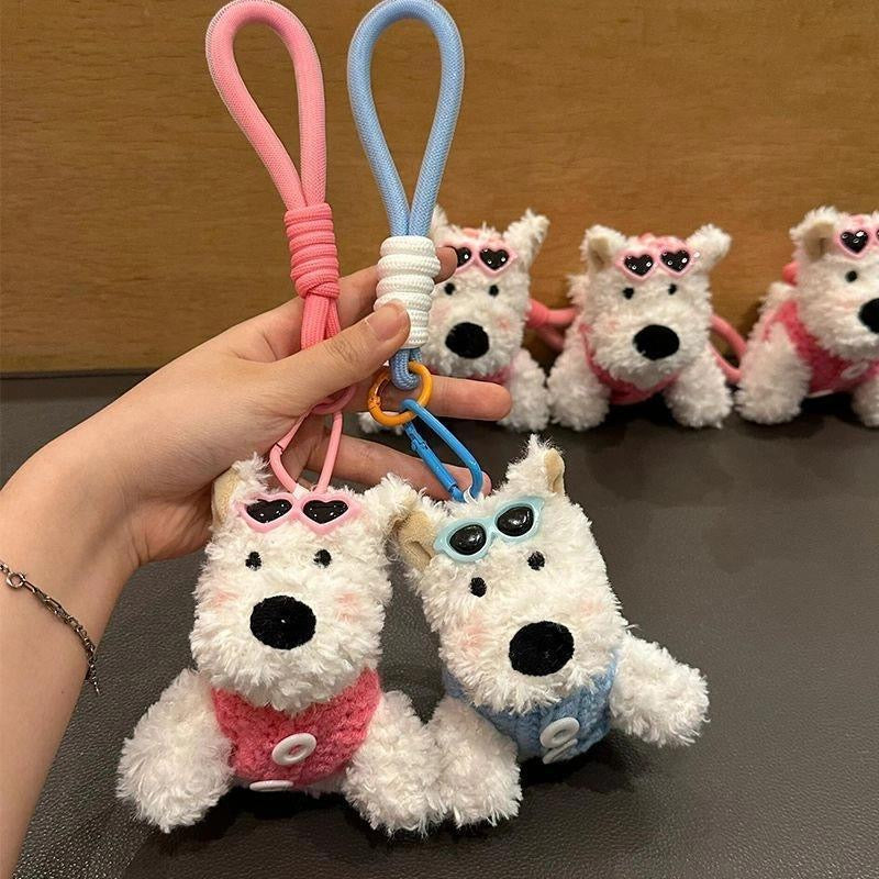 VIVIDO West Highland Terrier Plush Puppy Car Keychain, Bag Charm, and Keyring for Women