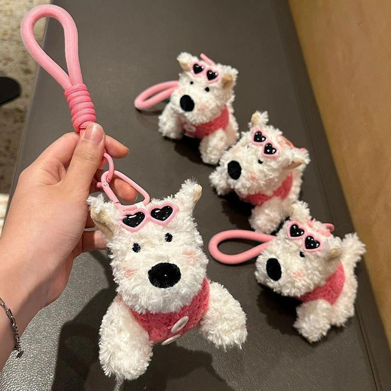VIVIDO West Highland Terrier Plush Puppy Car Keychain, Bag Charm, and Keyring for Women