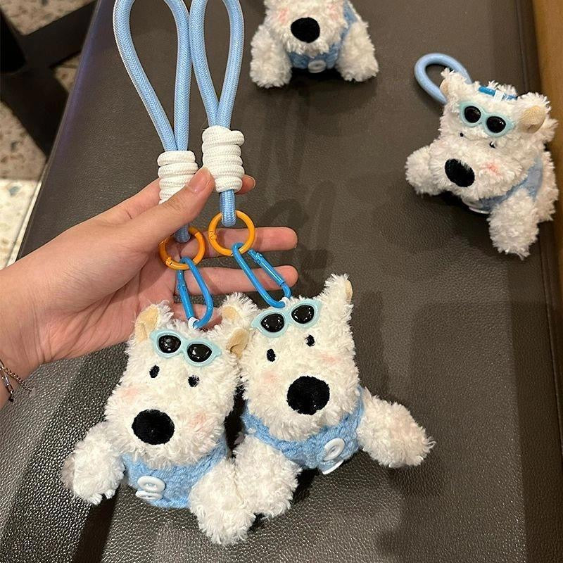 VIVIDO West Highland Terrier Plush Puppy Car Keychain, Bag Charm, and Keyring for Women