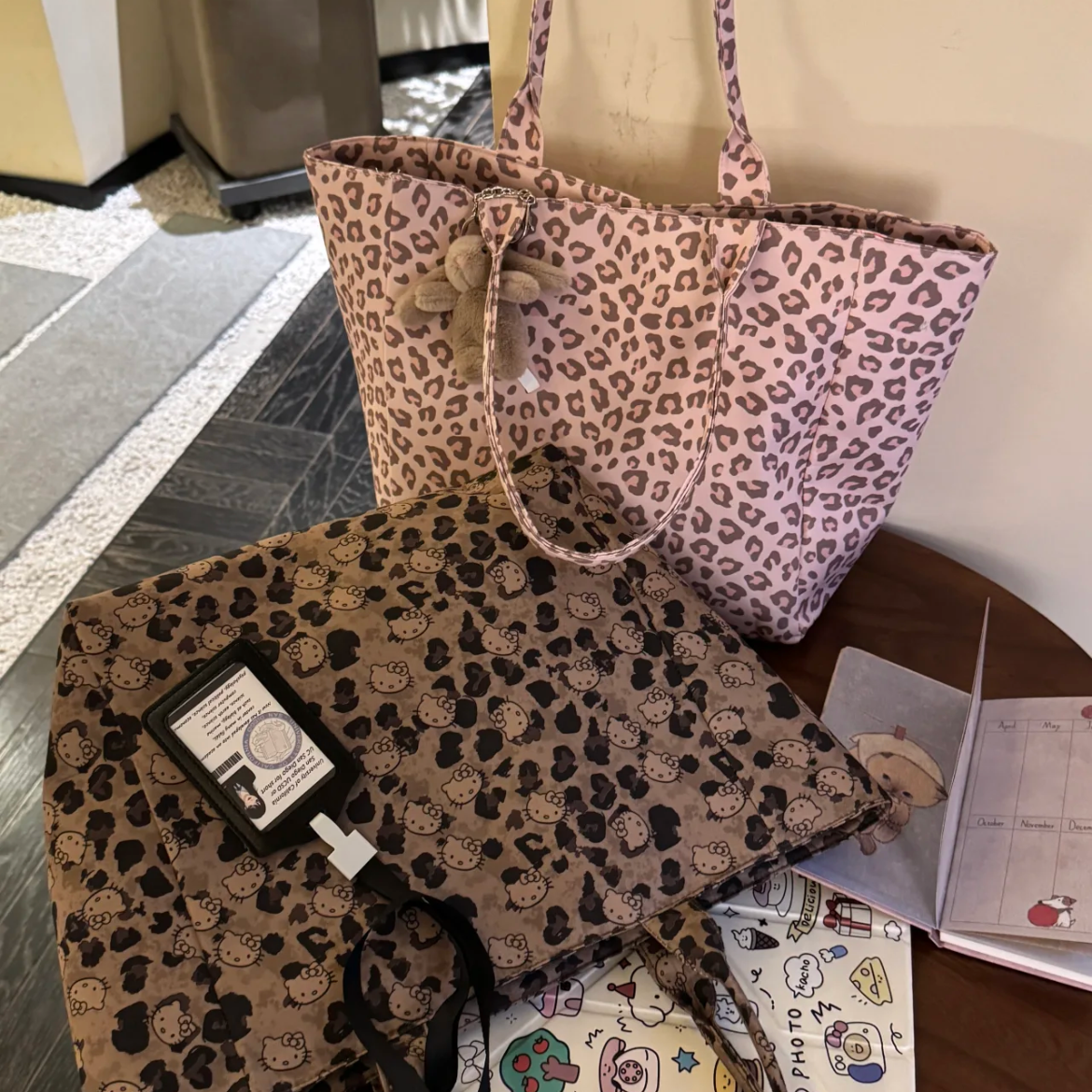 VIVIDO Commuter Leopard-Print Tote Bag — Casual, Large-Capacity Fabric Bag