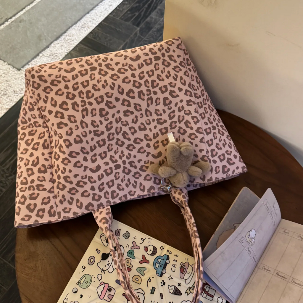 VIVIDO Commuter Leopard-Print Tote Bag — Casual, Large-Capacity Fabric Bag