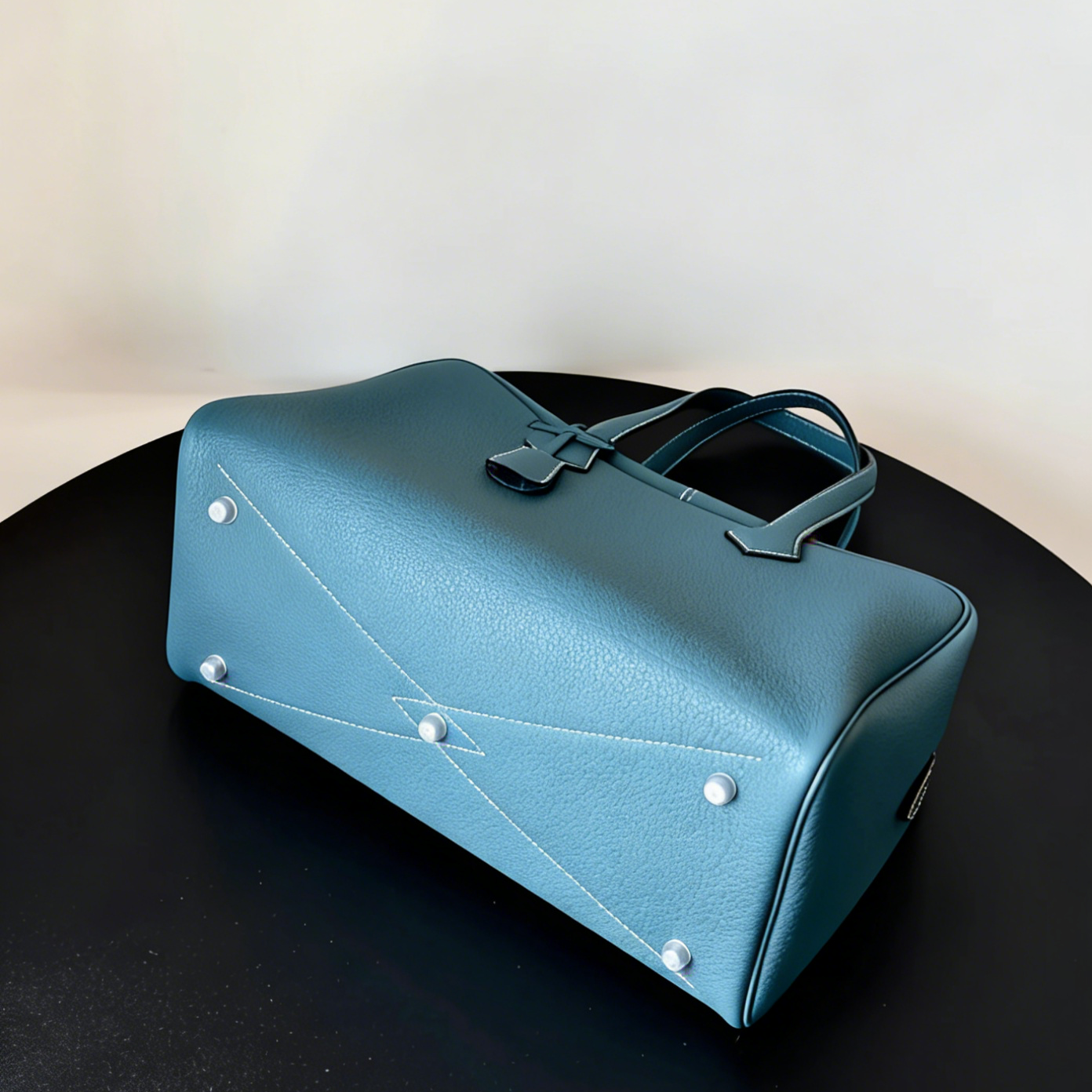 Custom-Made, Handcrafted Premium Boston Handbag—Versatile, High-Capacity, and Commute-Friendly—in Denim Blue; Crafted from Imported Top-Grain Cowhide.
